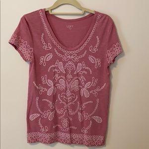 Loft outlet coral t shirt with white embellishment